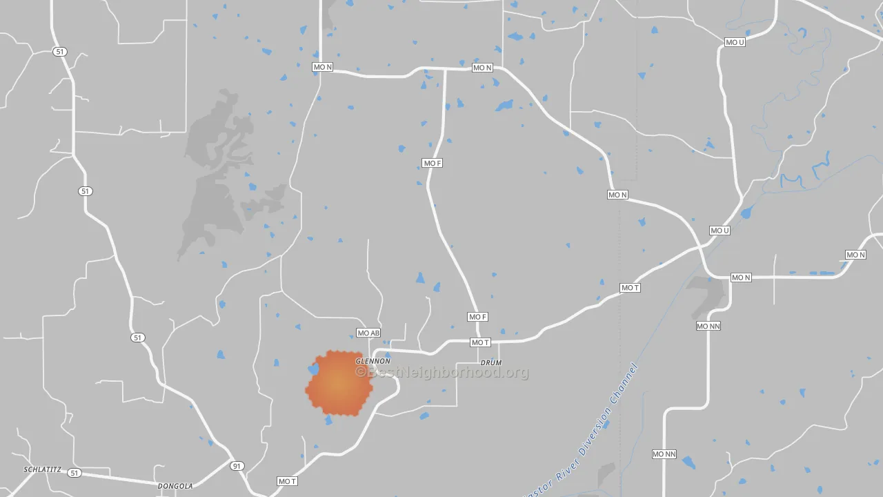 Bike Grade map of Glennon, MO