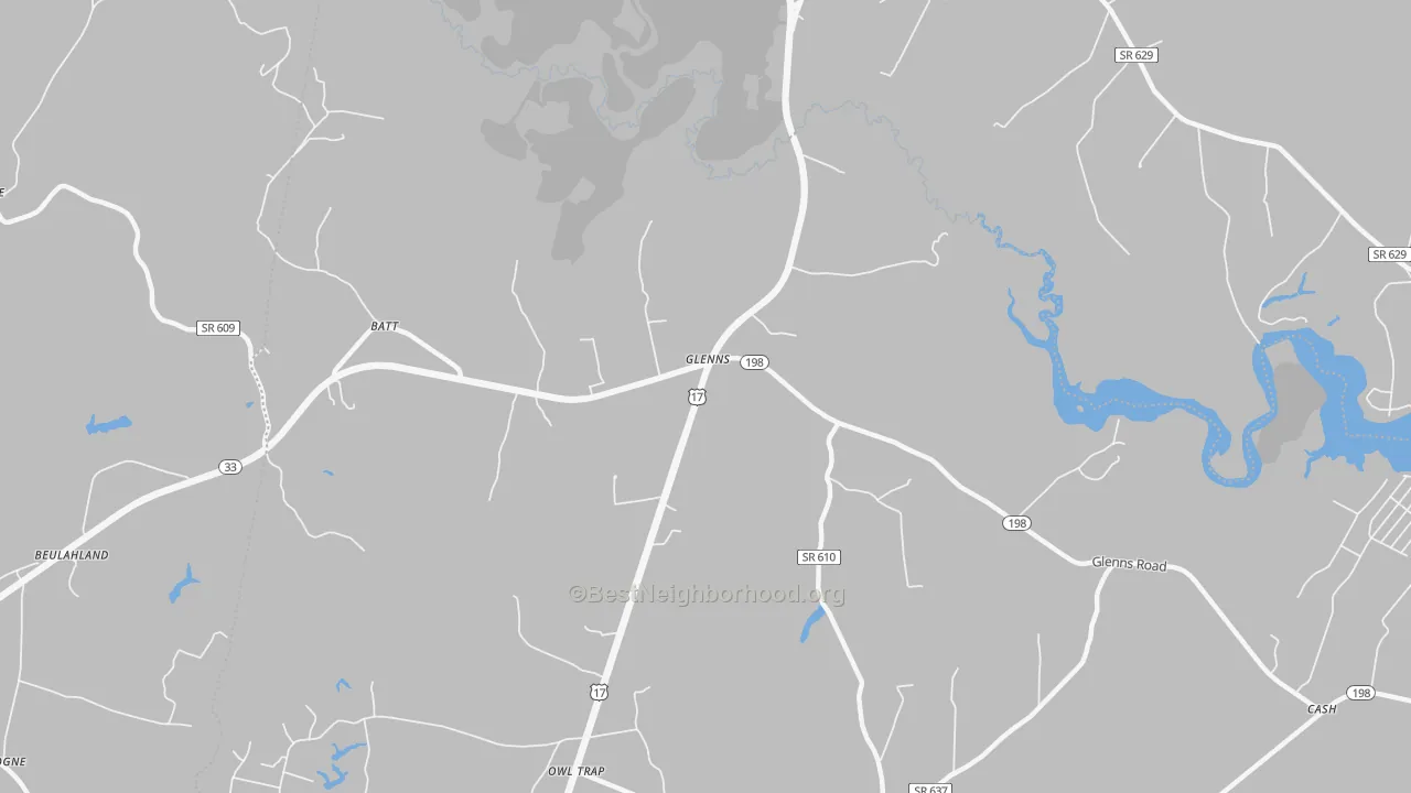 Bike Grade map of Glenns, VA
