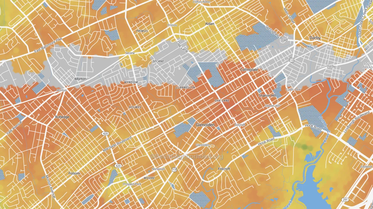 Bike Grade map of Glenolden, PA