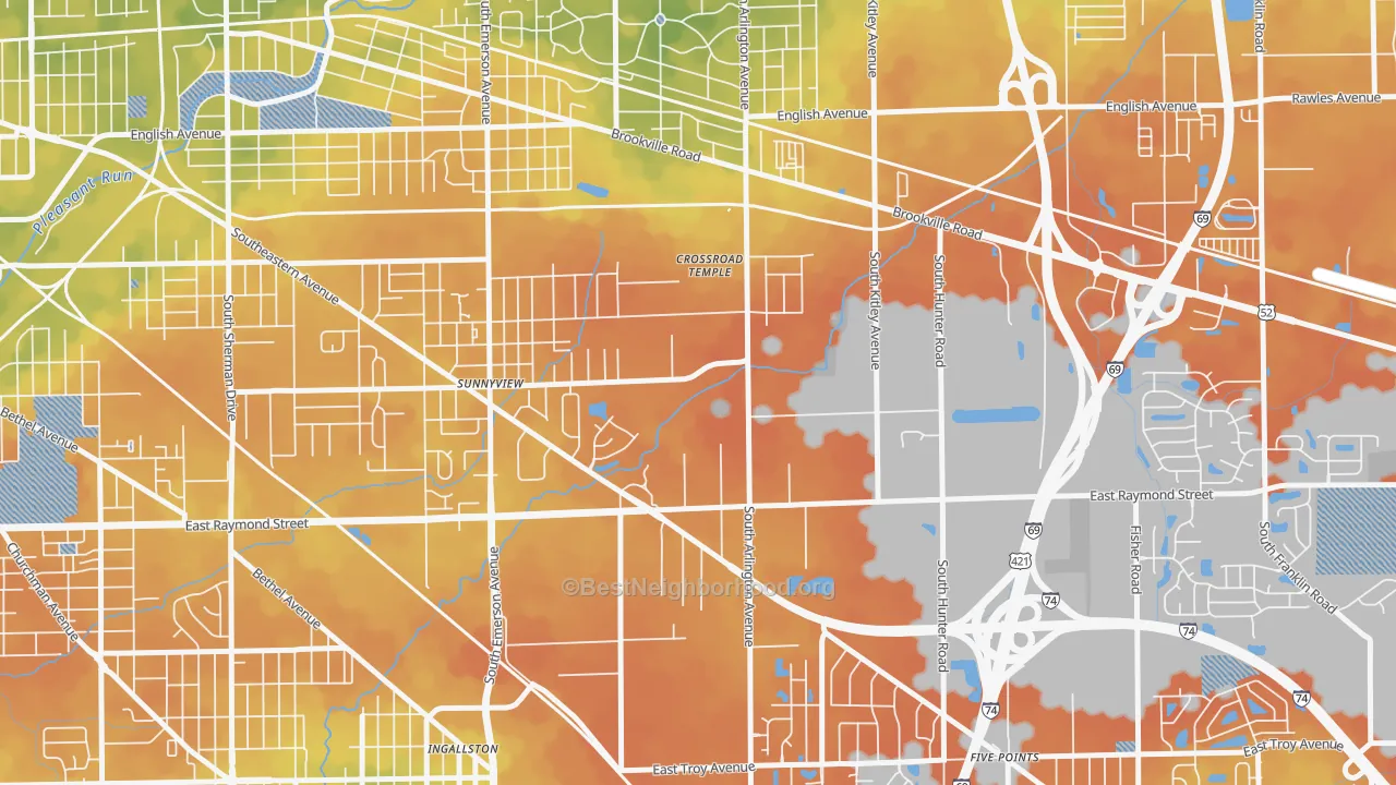 Bike Grade map of Glenroy Village, Indianapolis, IN
