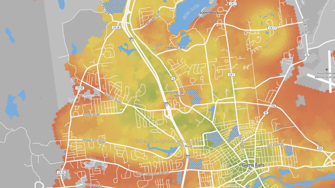 Bike Grade map of Glens Falls North, NY