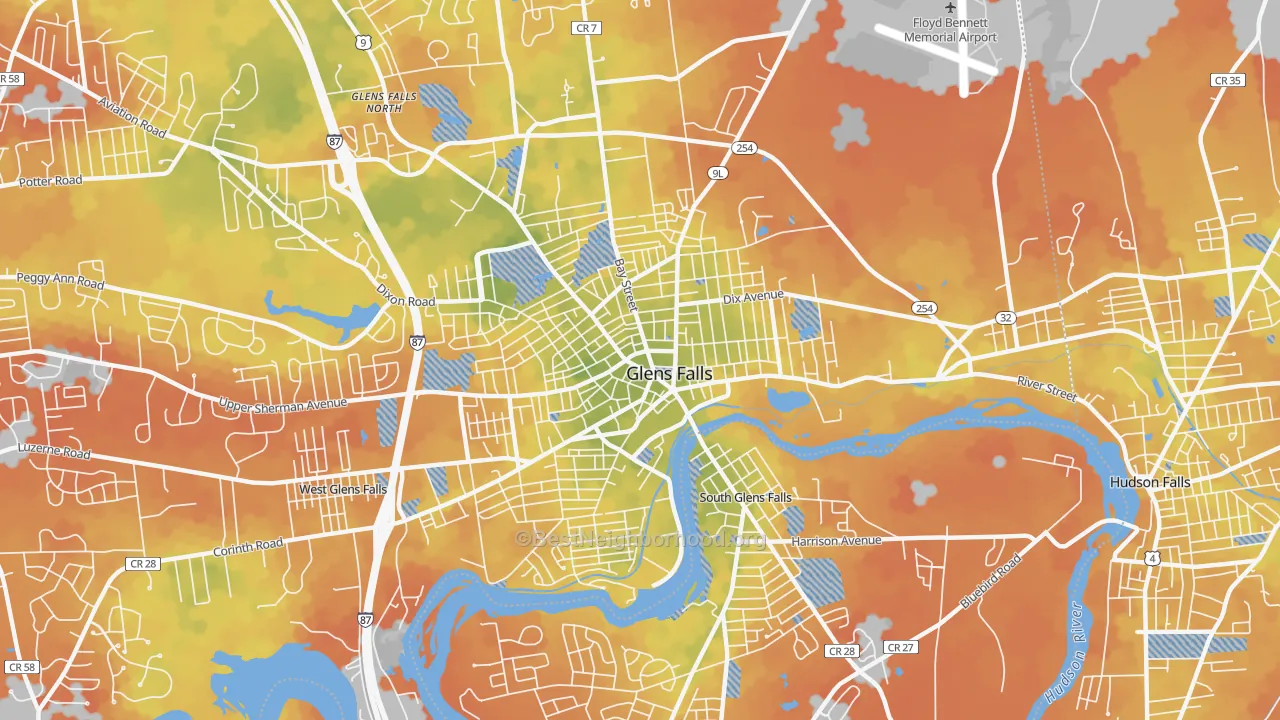 Bike Grade map of Glens Falls, NY