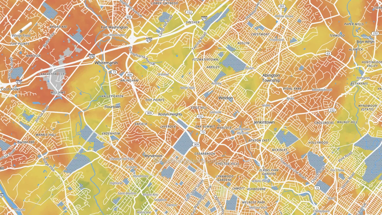 Bike Grade map of Glenside, PA