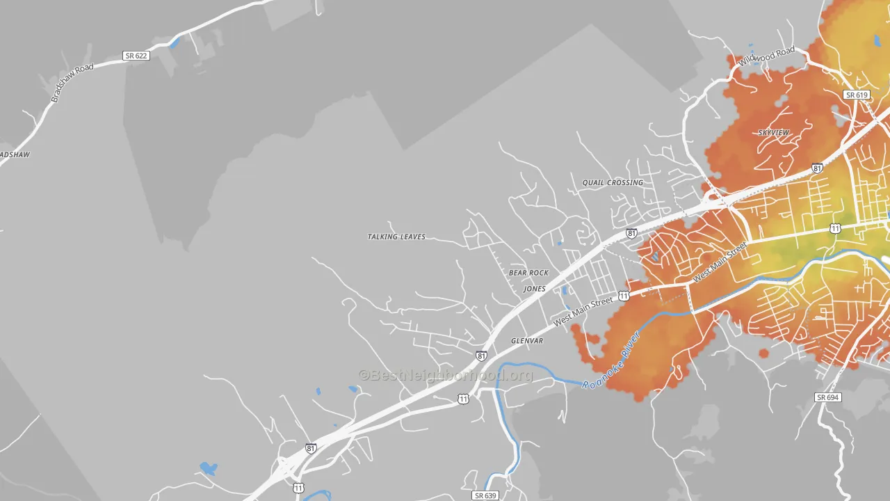 Bike Grade map of Glenvar, VA