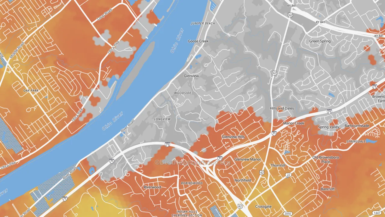 Bike Grade map of Glenview, KY