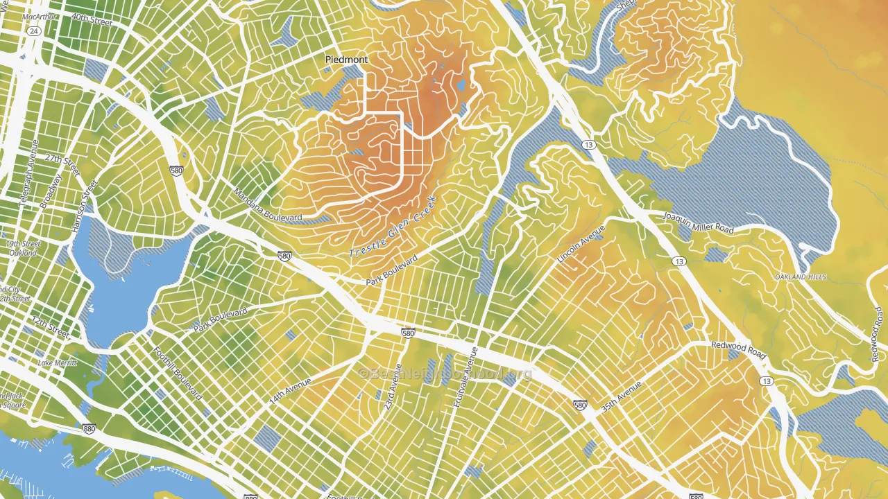 Bike Grade map of Glenview, Oakland, CA