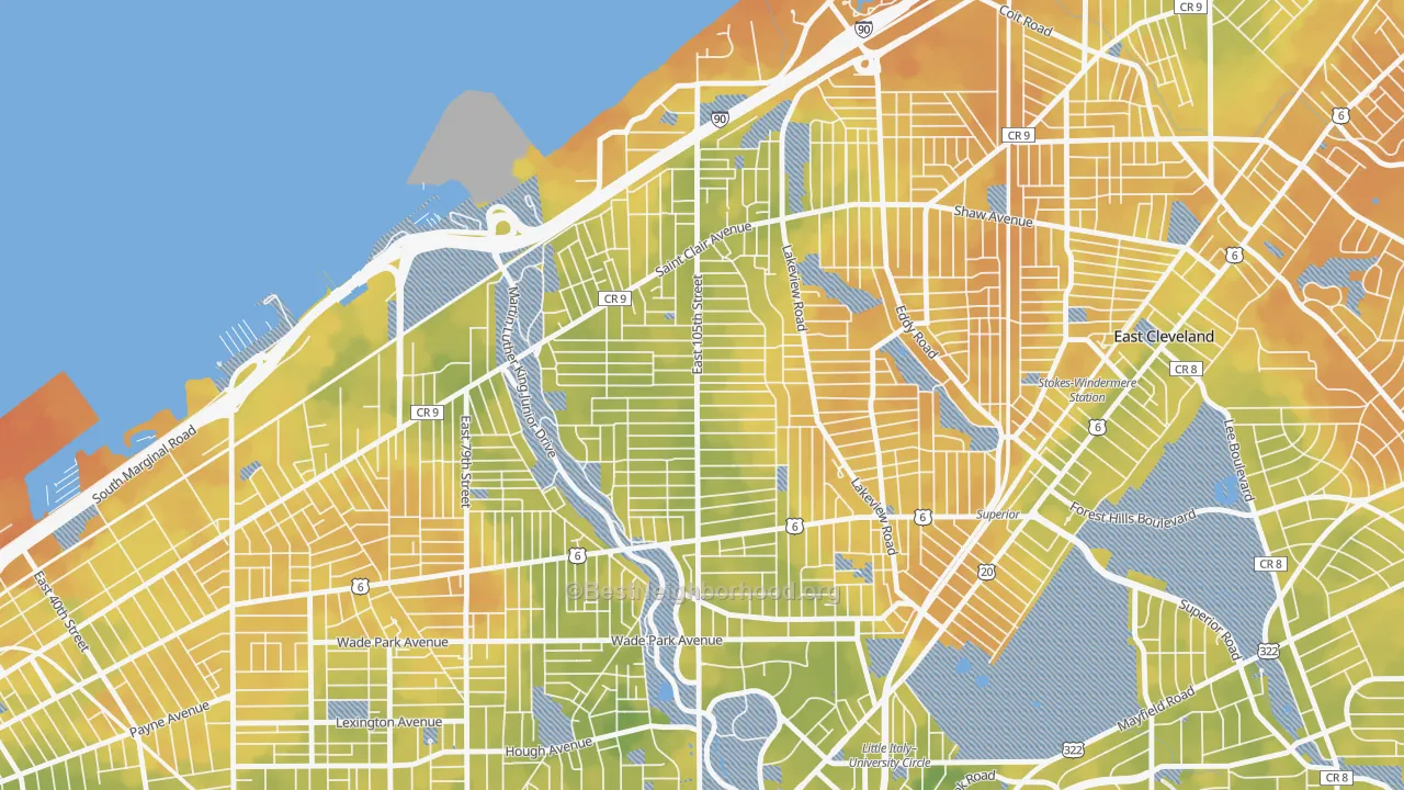 Bike Grade map of Glenville, Cleveland, OH