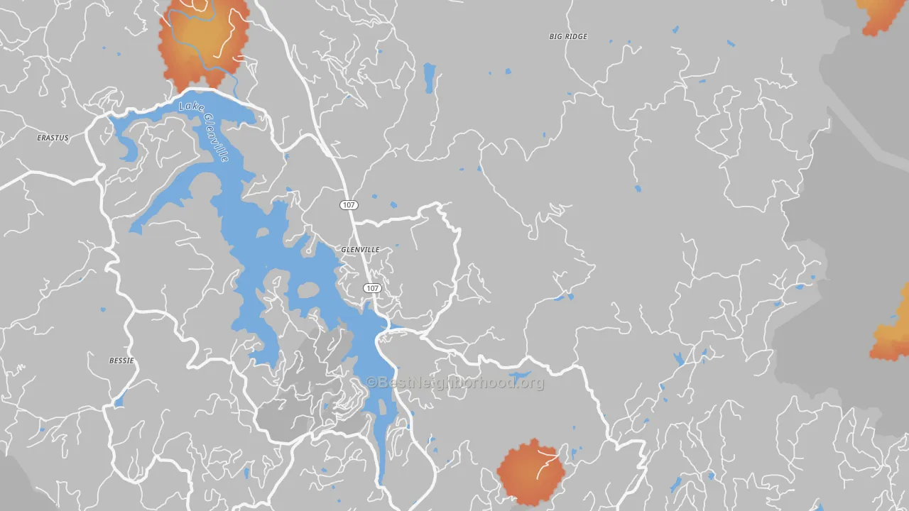 Bike Grade map of Glenville, NC
