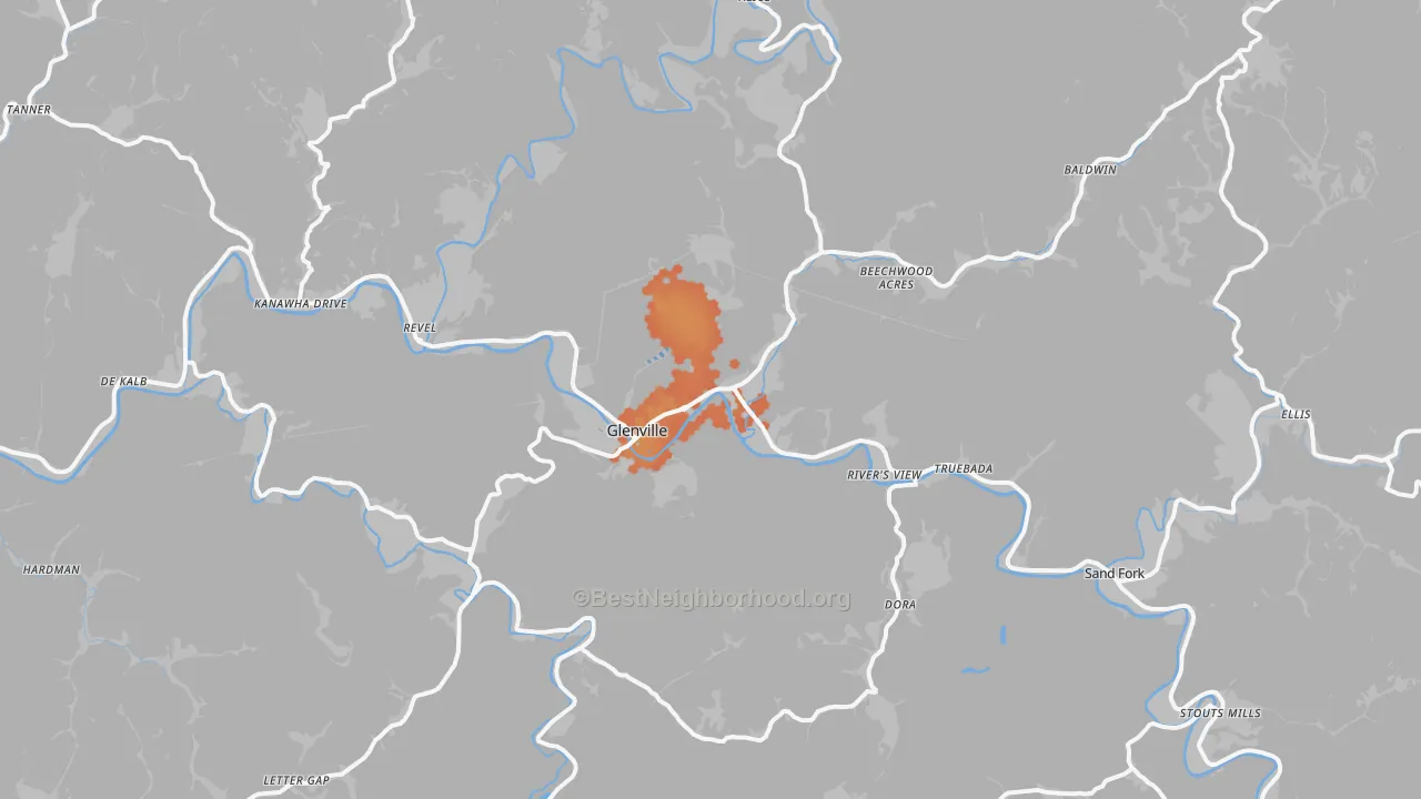 Bike Grade map of Glenville, WV