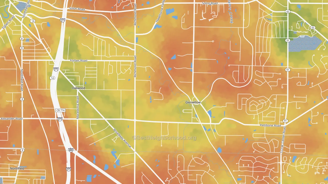 Bike Grade map of Glenwillow, OH