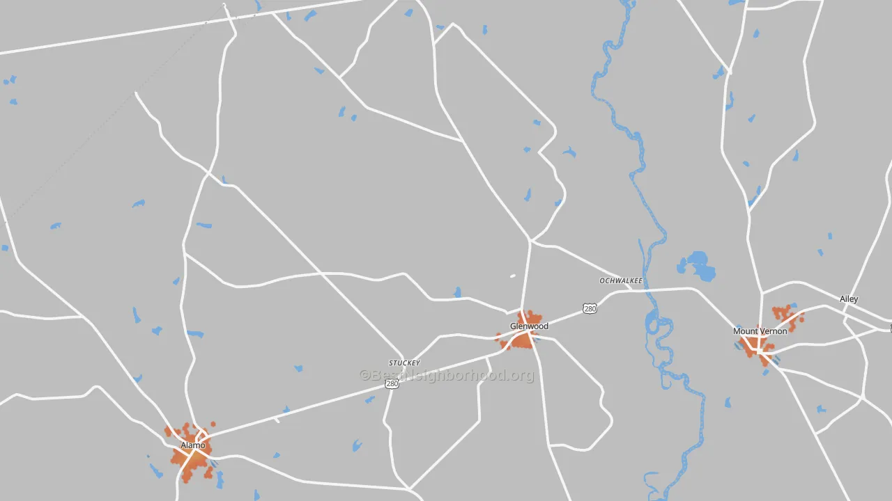 Bike Grade map of Glenwood, GA
