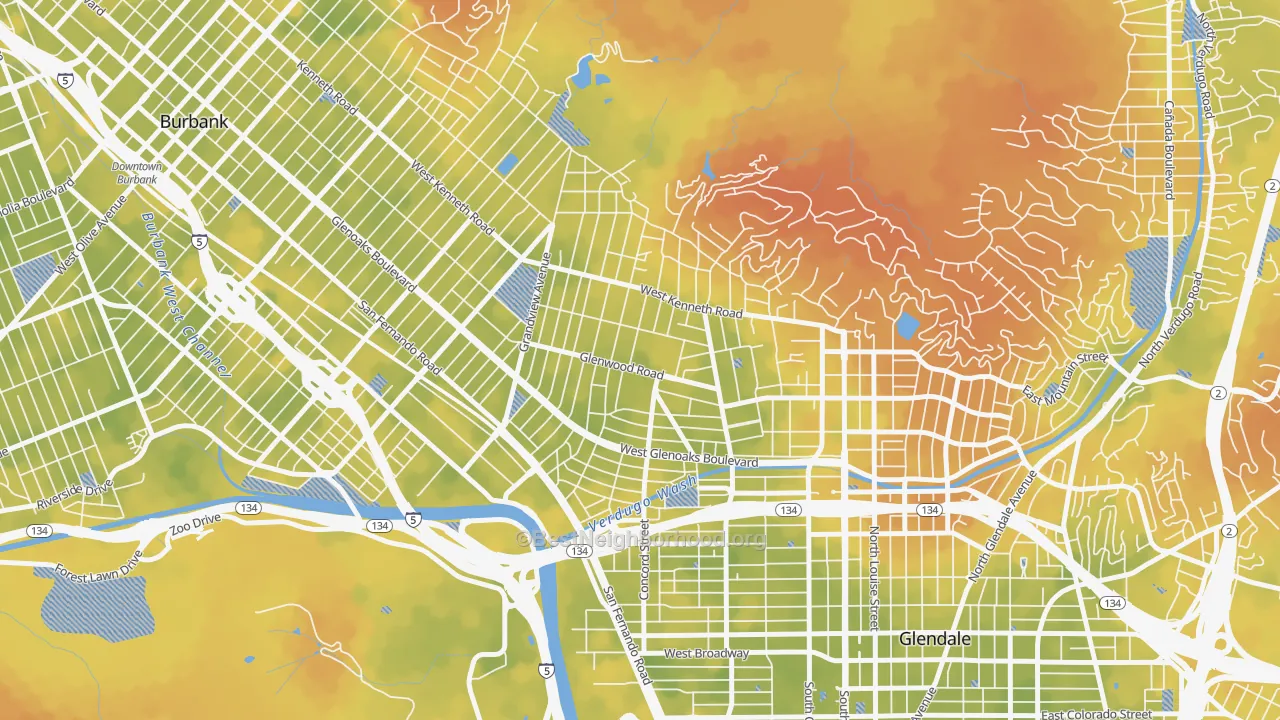Bike Grade map of Glenwood, Glendale, CA