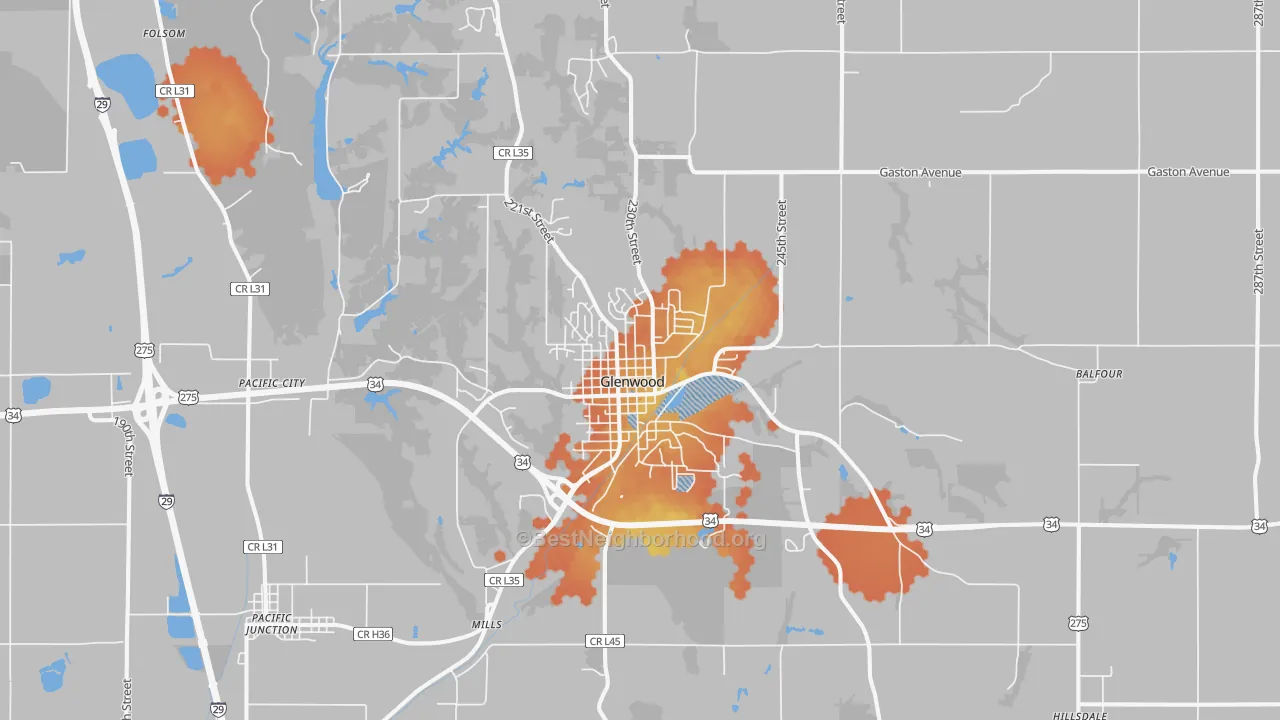 Bike Grade map of Glenwood, IA
