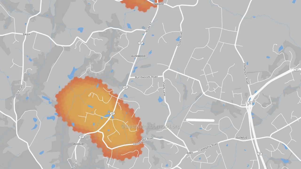 Bike Grade map of Glenwood, MD
