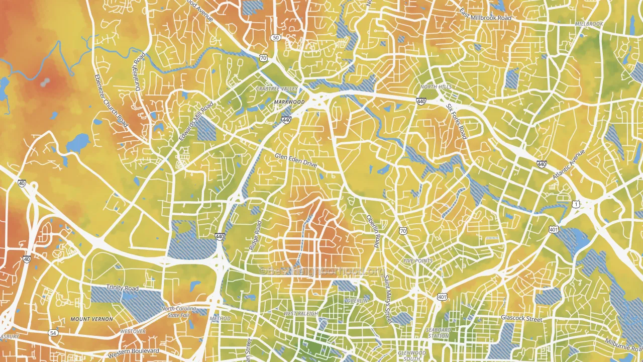Bike Grade map of Glenwood, Raleigh, NC