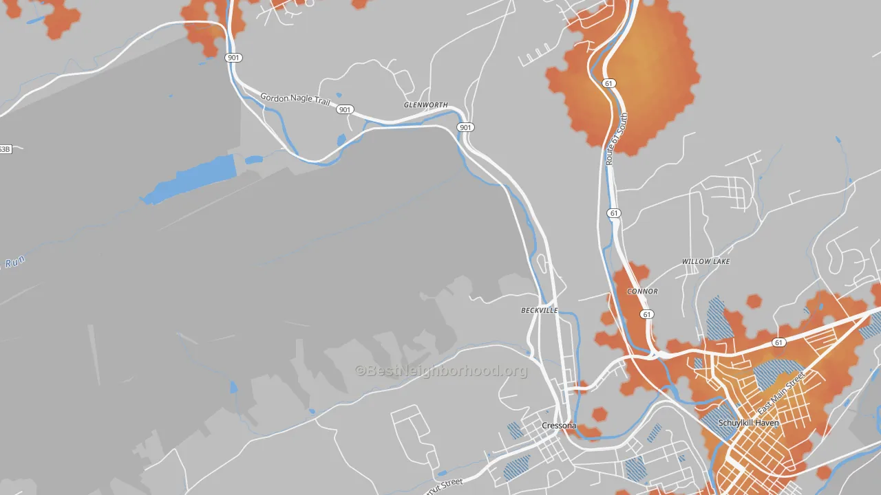 Bike Grade map of Glenworth, PA