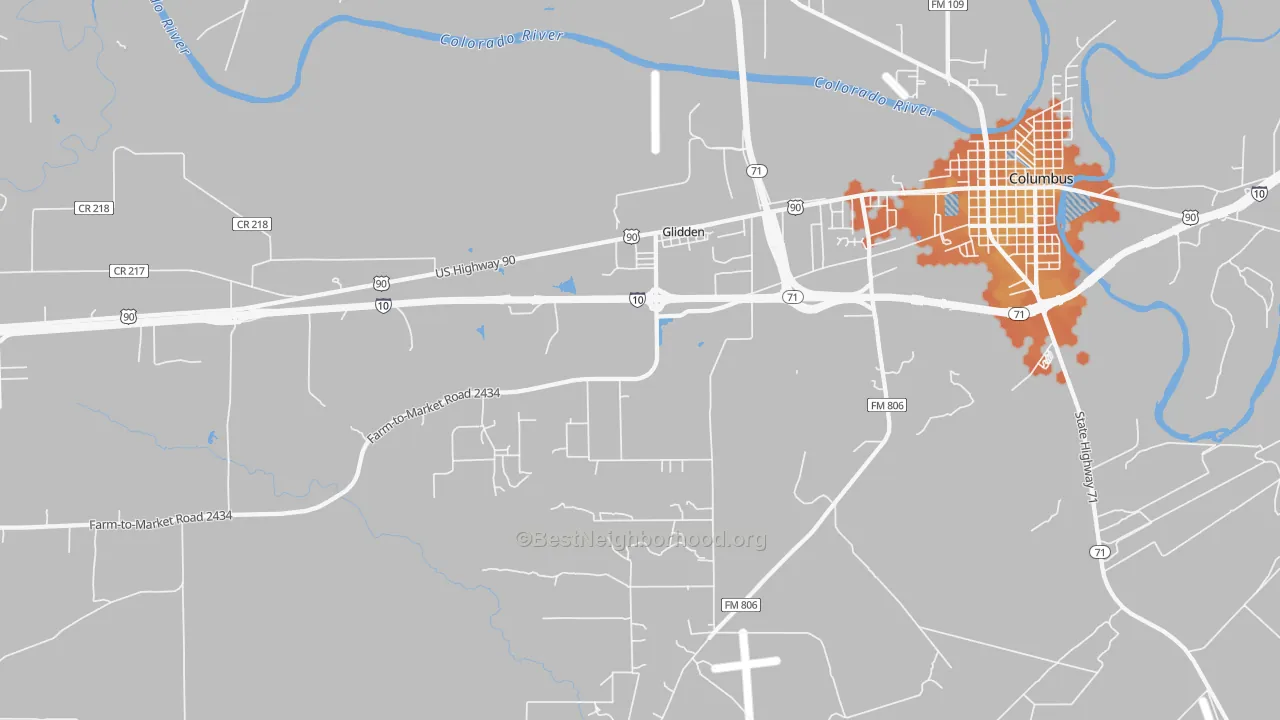 Bike Grade map of Glidden, TX