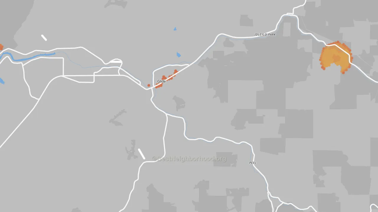 Bike Grade map of Glide, OR