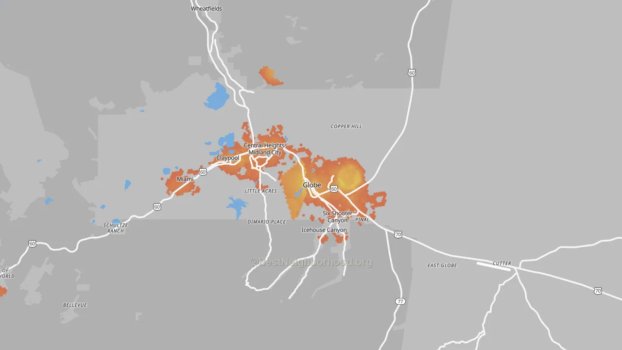 Bike Grade map of Globe, AZ