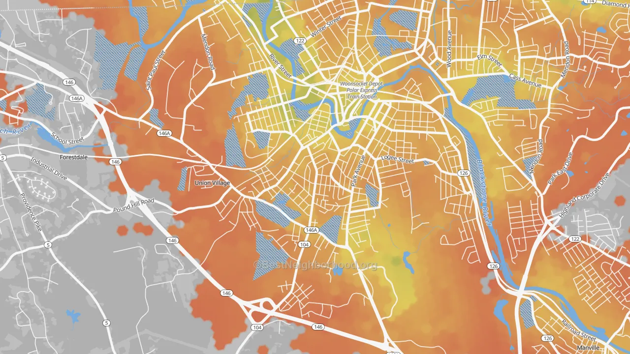 Bike Grade map of Globe, Woonsocket, RI