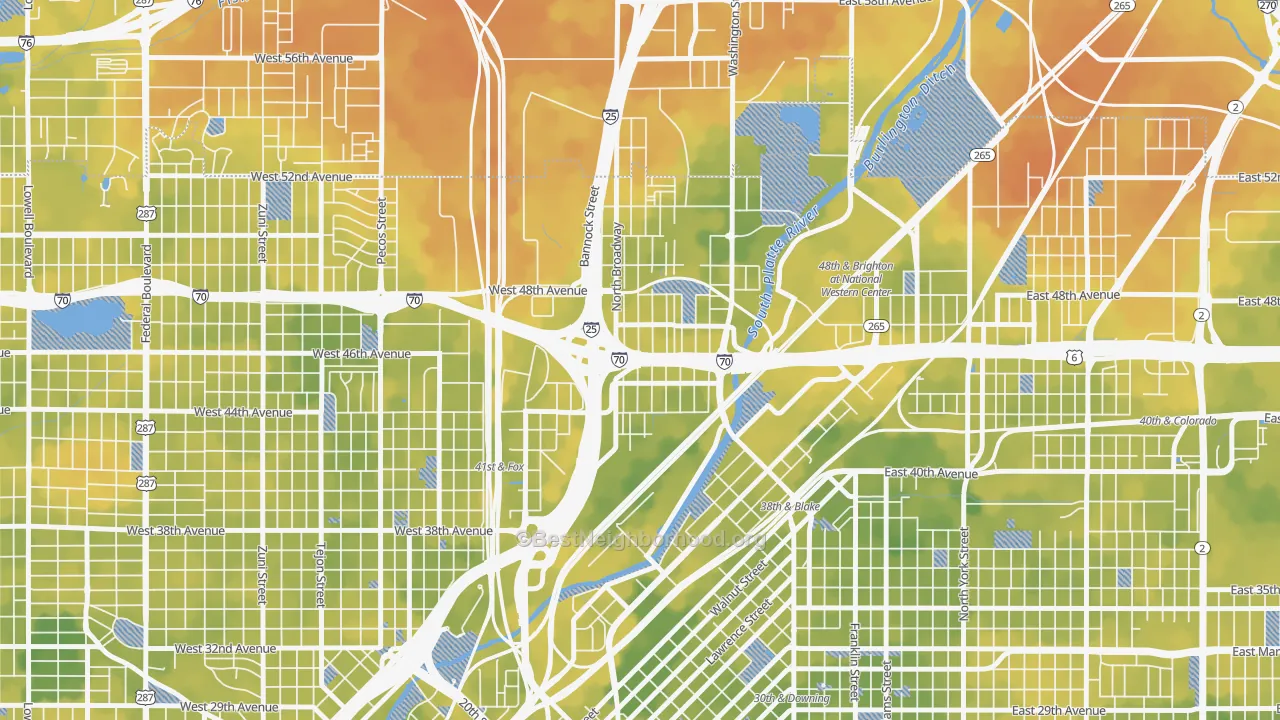 Bike Grade map of Globeville, Denver, CO