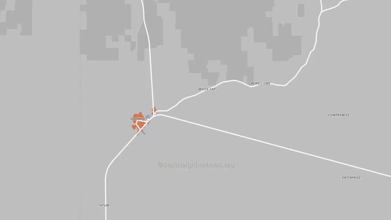 Bike Grade map of Gloster, MS