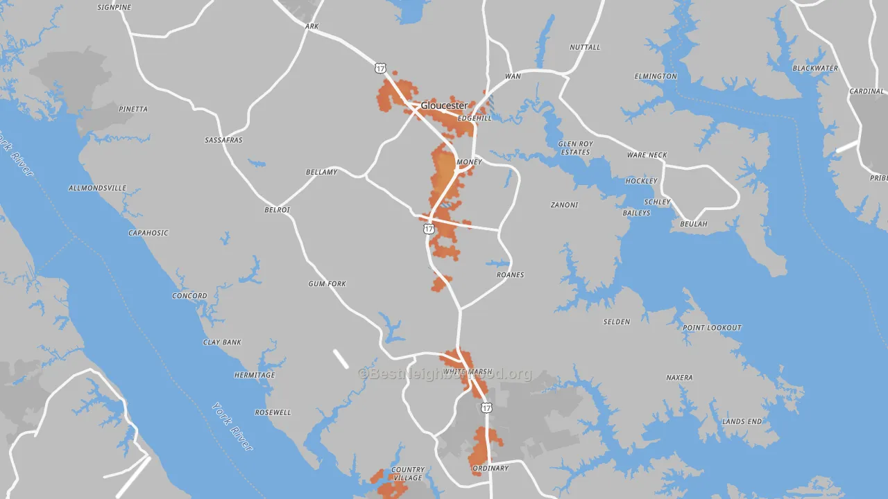 Bike Grade map of Gloucester County, VA