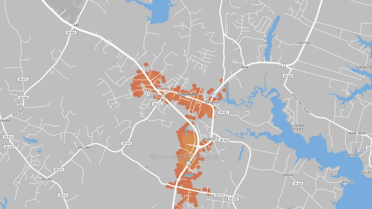 Bike Grade map of Gloucester Courthouse, VA