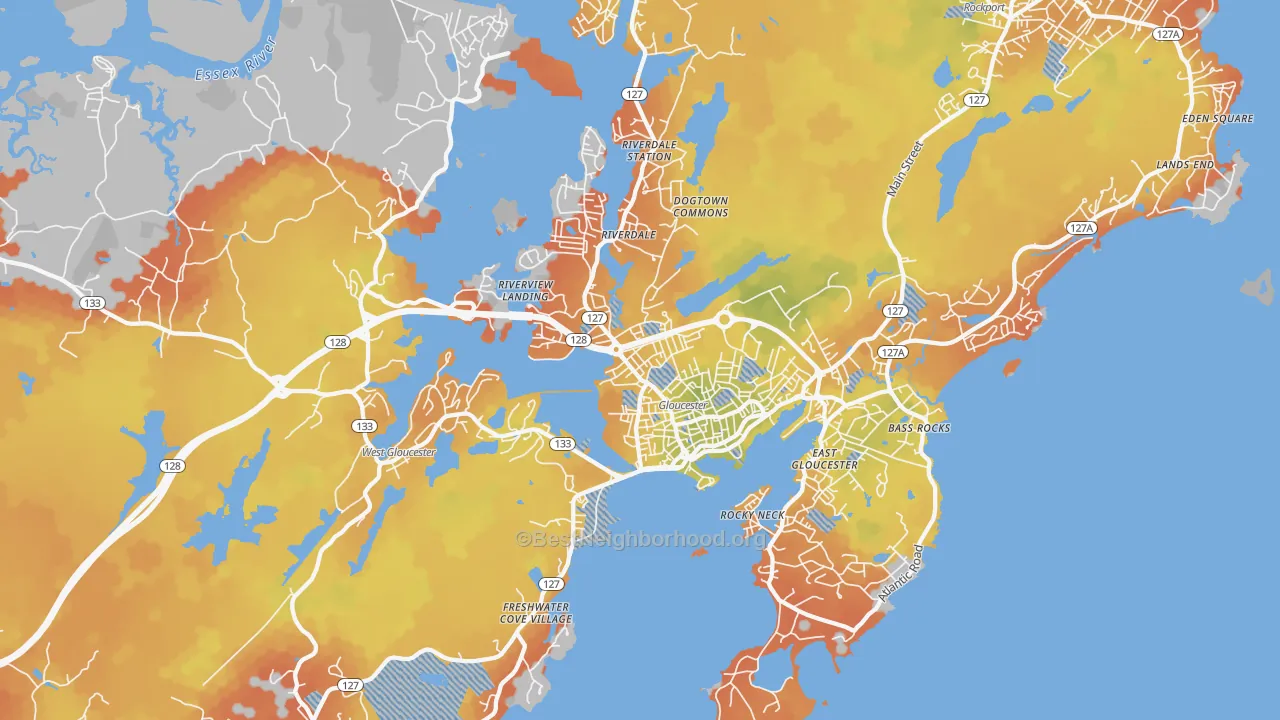 Bike Grade map of Gloucester, MA