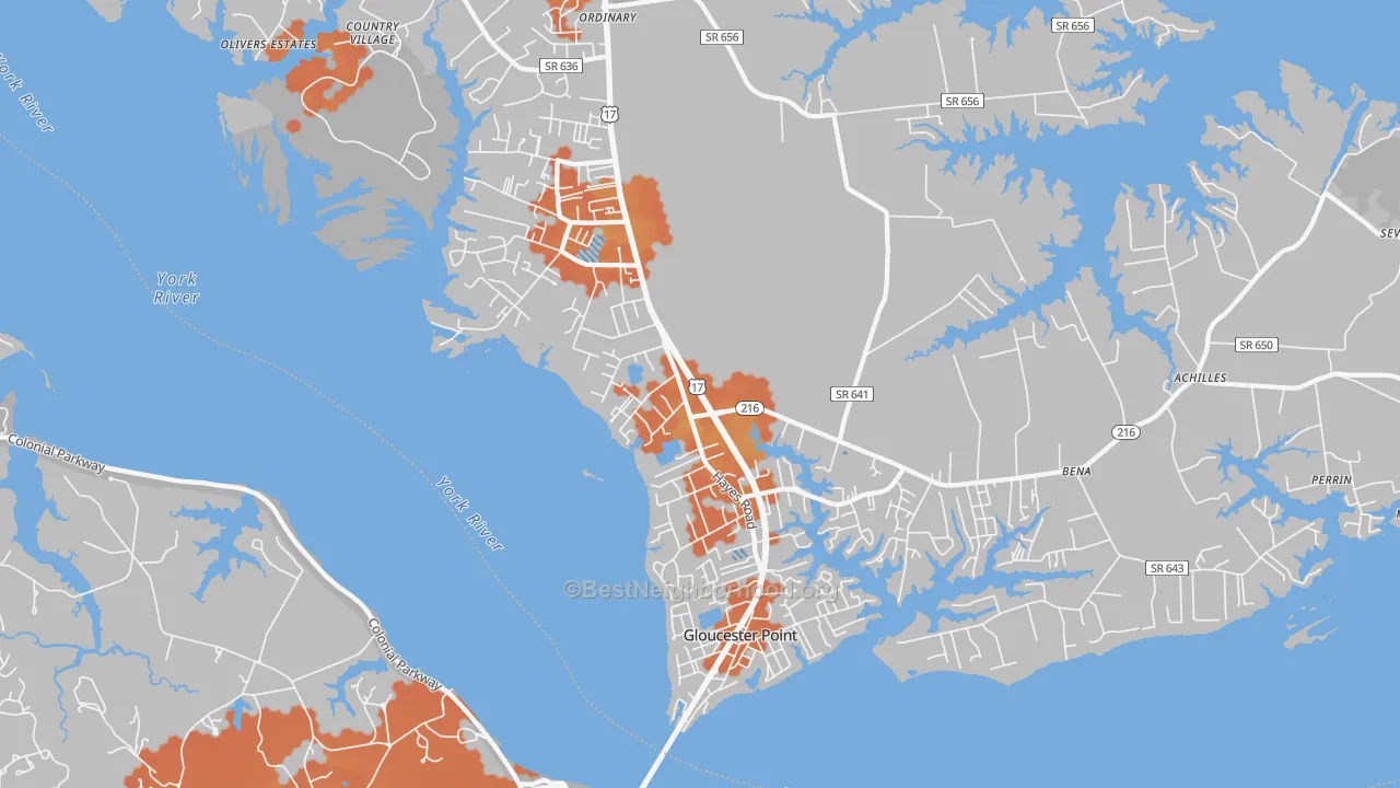Bike Grade map of Gloucester Point, VA