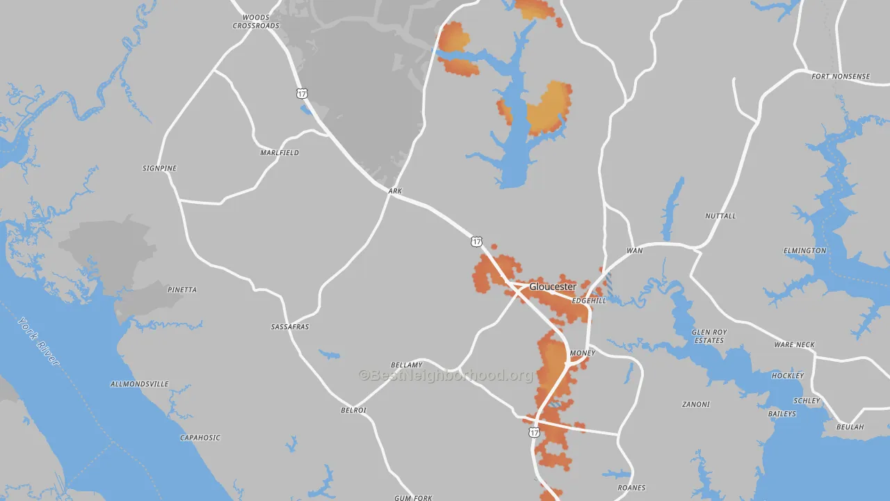 Bike Grade map of Gloucester, VA
