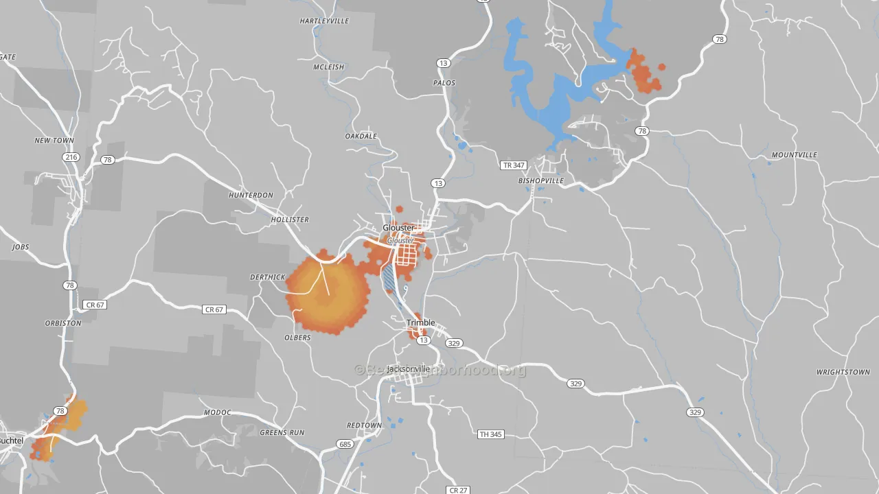 Bike Grade map of Glouster, OH