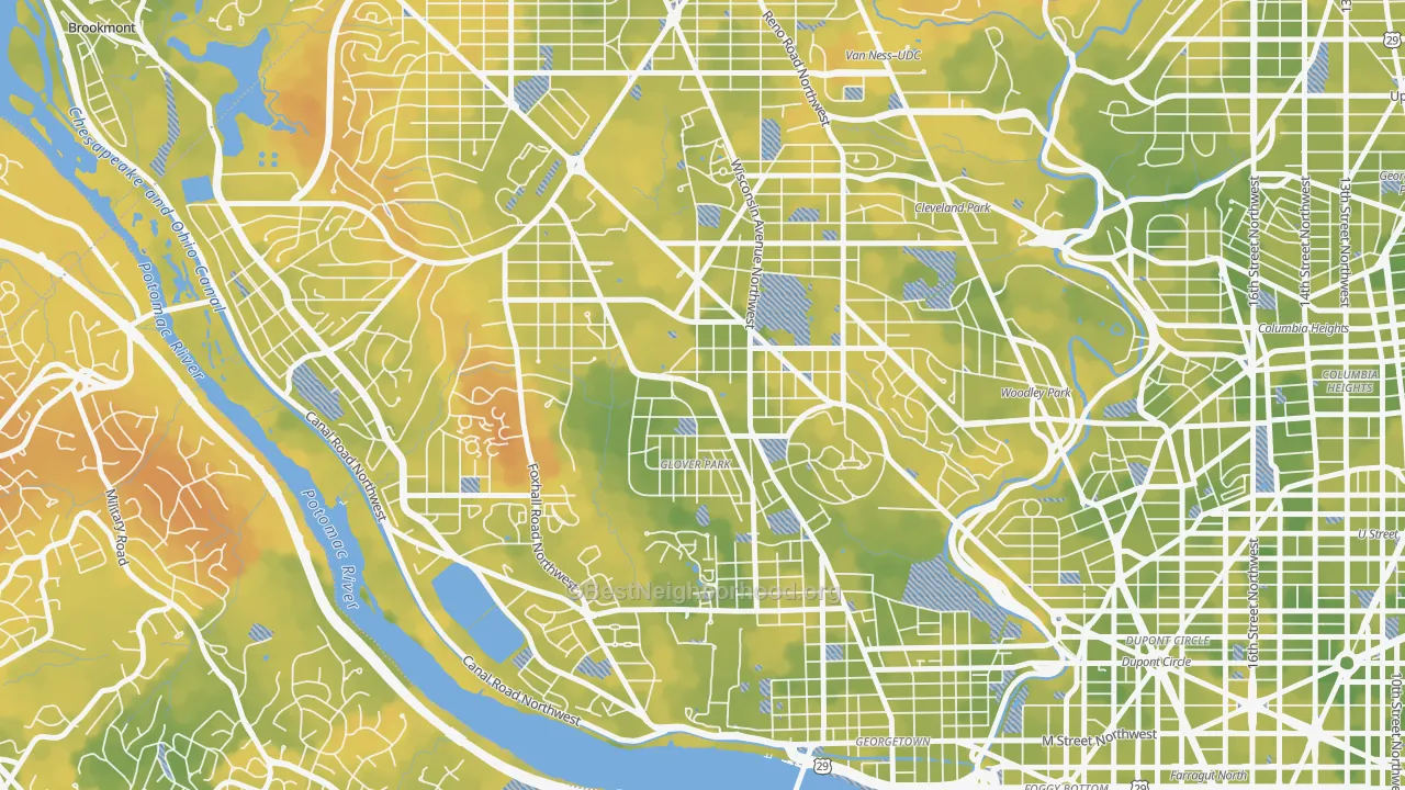 Bike Grade map of Glover Park, Washington, DC