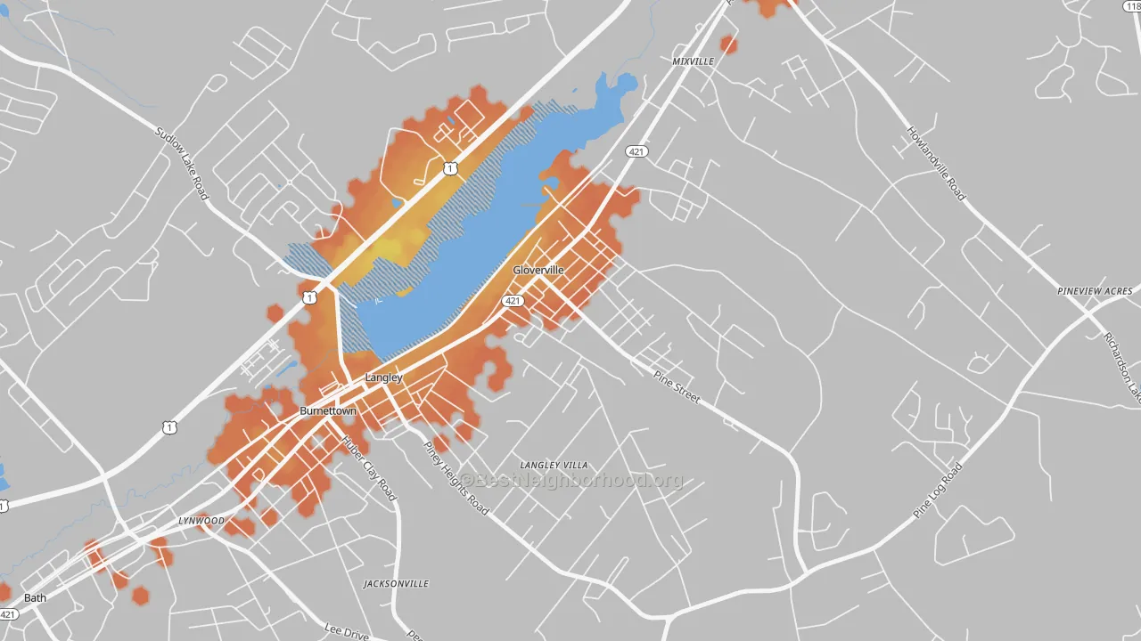 Bike Grade map of Gloverville, SC