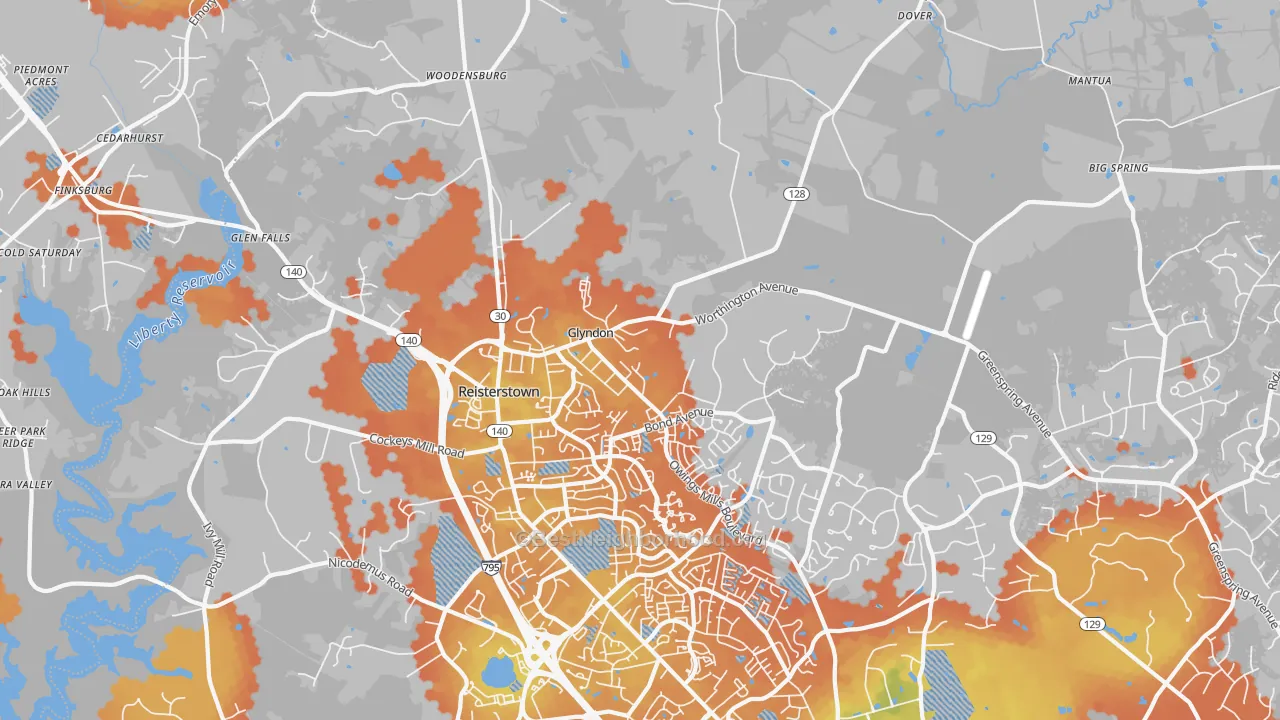 Bike Grade map of Glyndon, MD