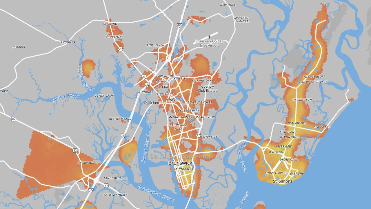 Bike Grade map of Glynn County, GA