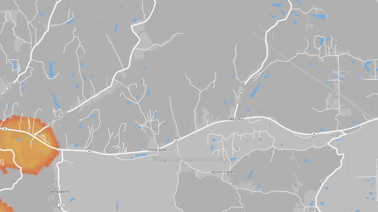 Bike Grade map of Gnaw Bone, IN