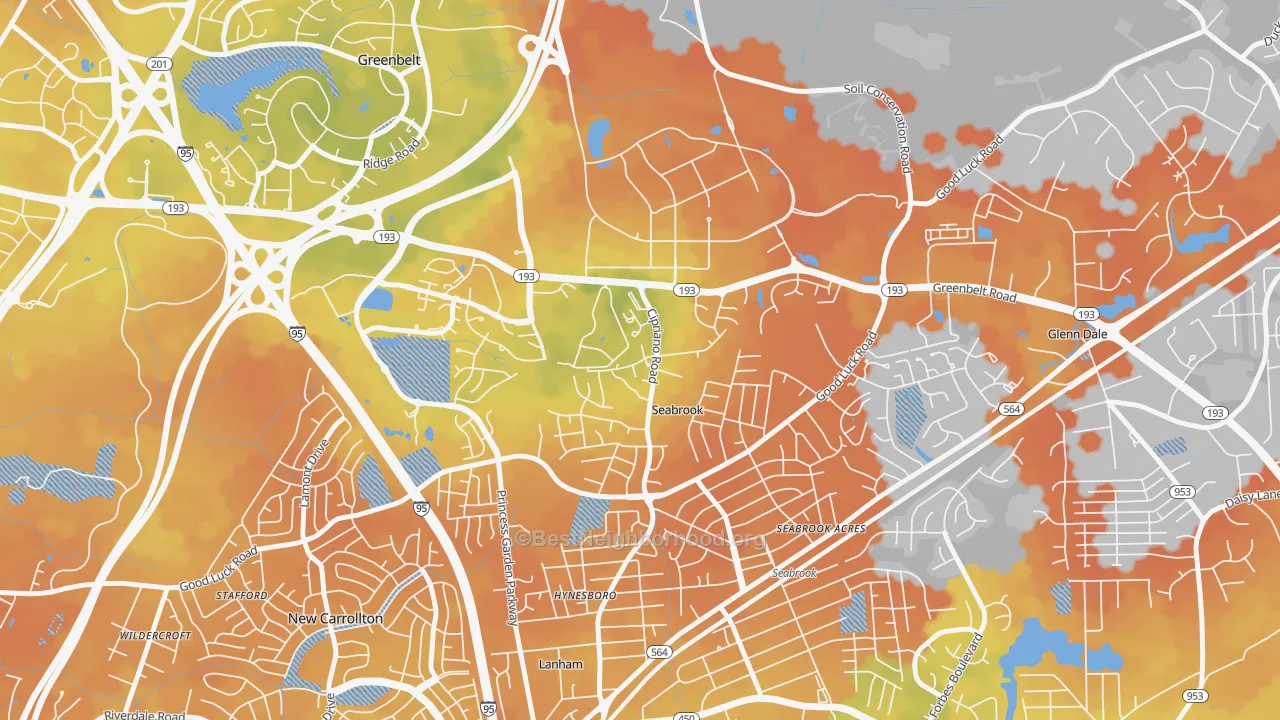 Bike Grade map of Goddard, Seabrook, MD