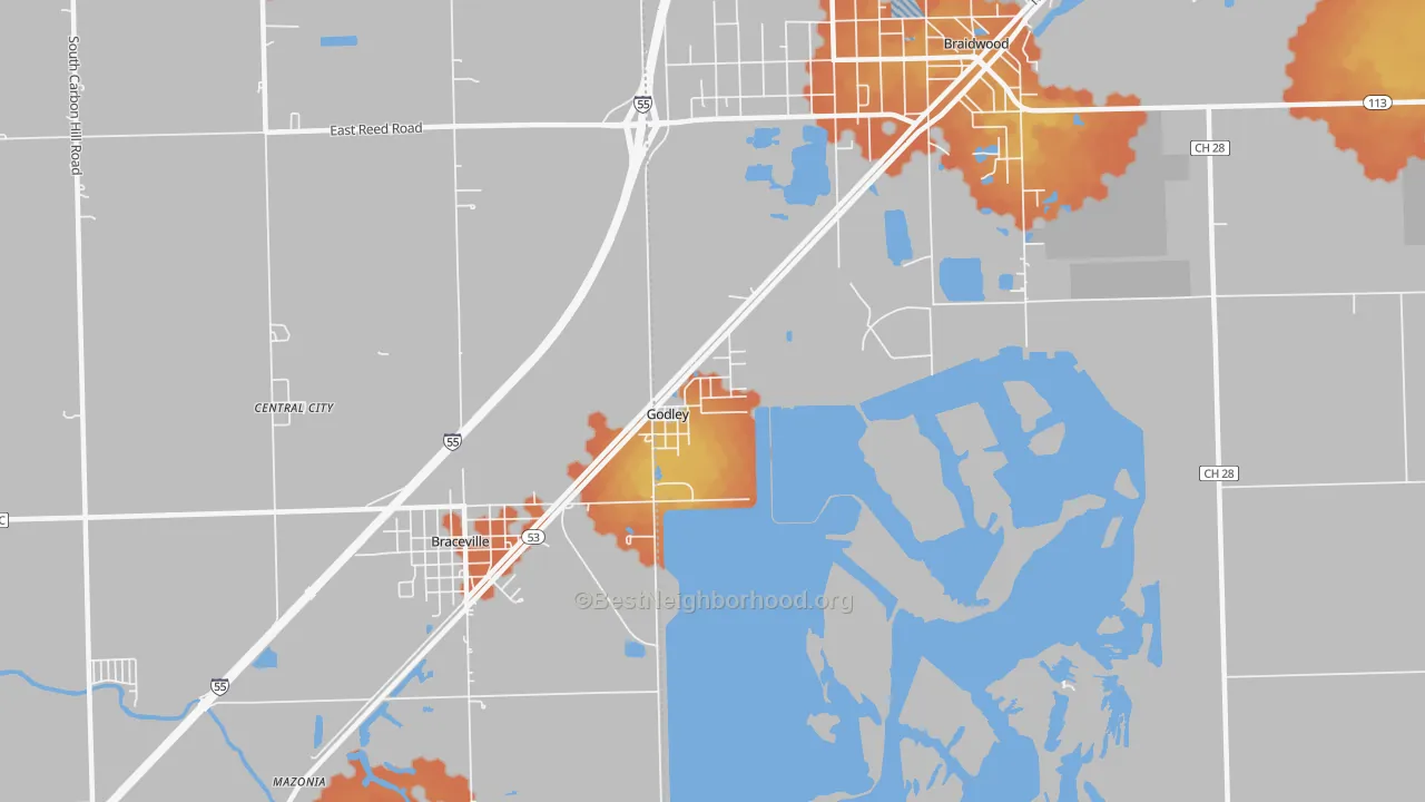 Bike Grade map of Godley, IL