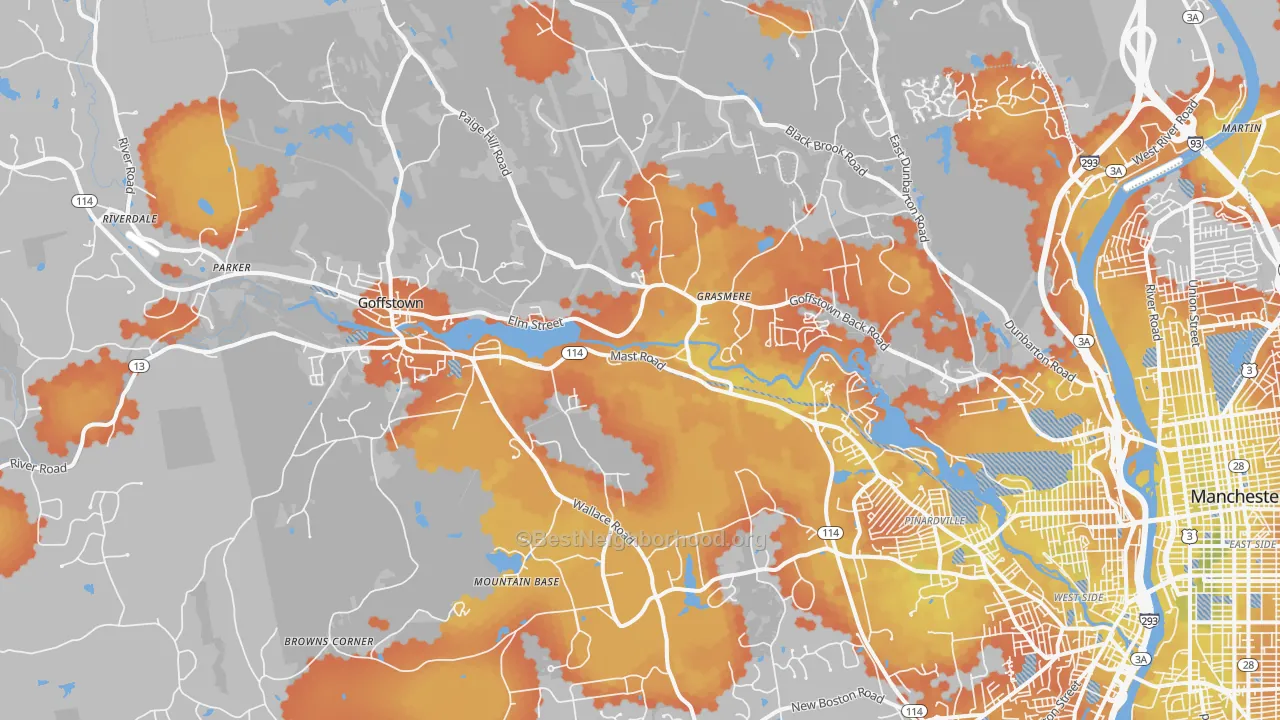 Bike Grade map of Goffstown, NH
