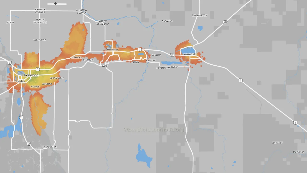 Bike Grade map of Gogebic County, MI