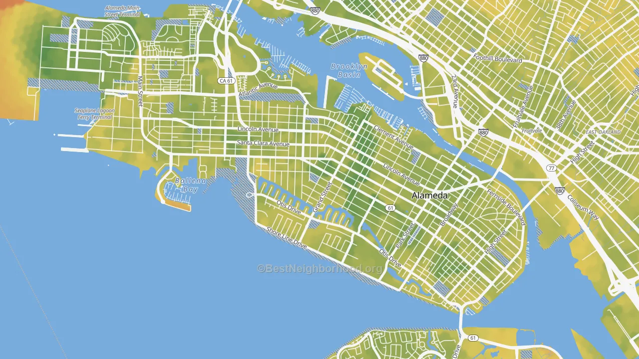 Bike Grade map of Gold Coast, Alameda, CA