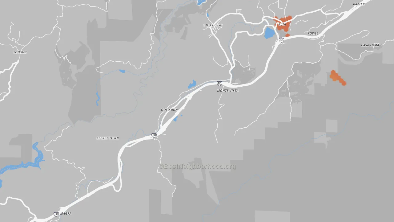 Bike Grade map of Gold Run, CA