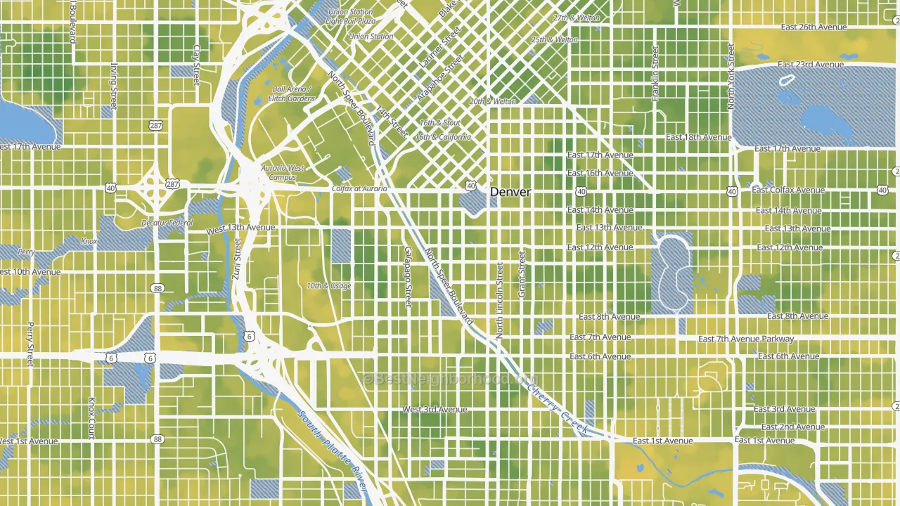 Bike Grade map of Golden Triangle, Denver, CO
