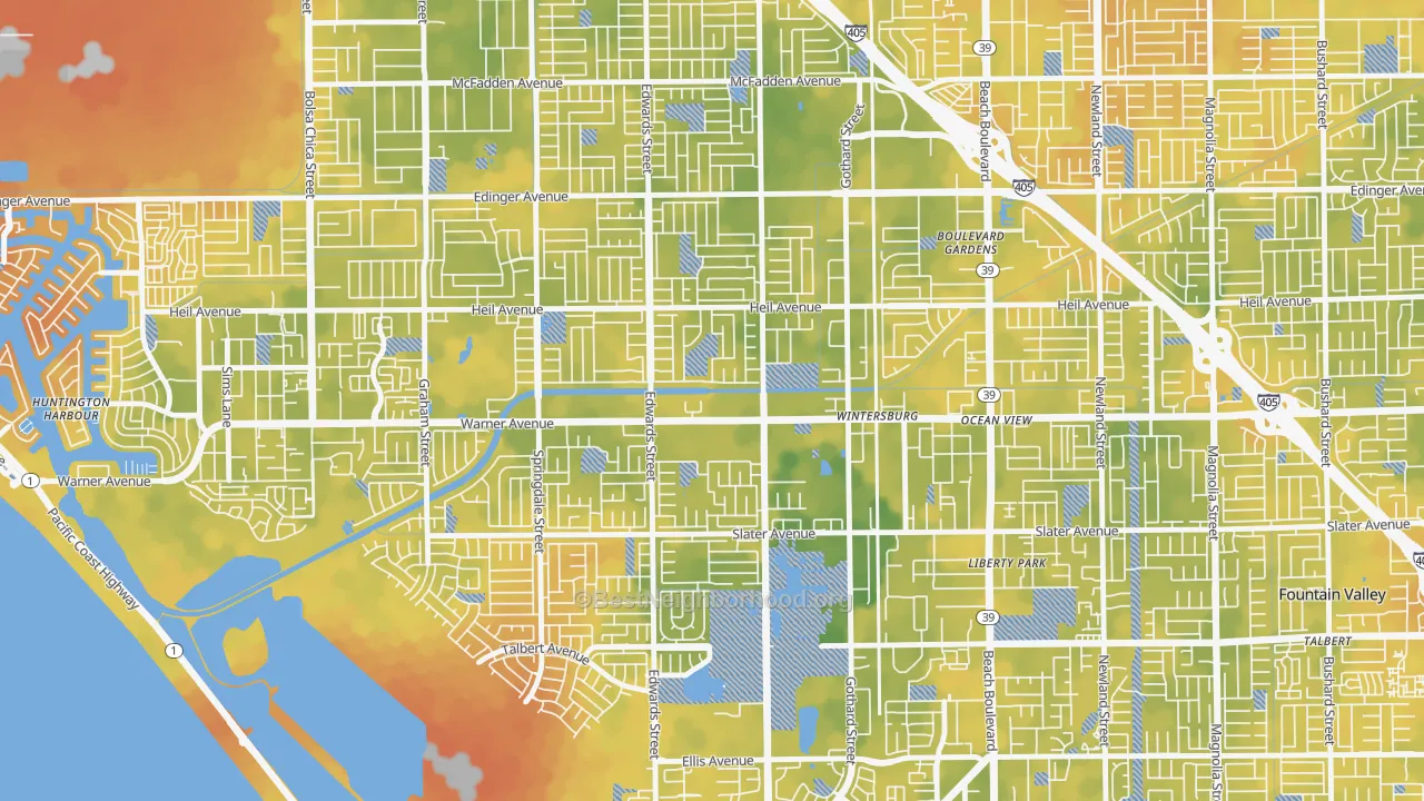 Bike Grade map of Goldenwest, Huntington Beach, CA