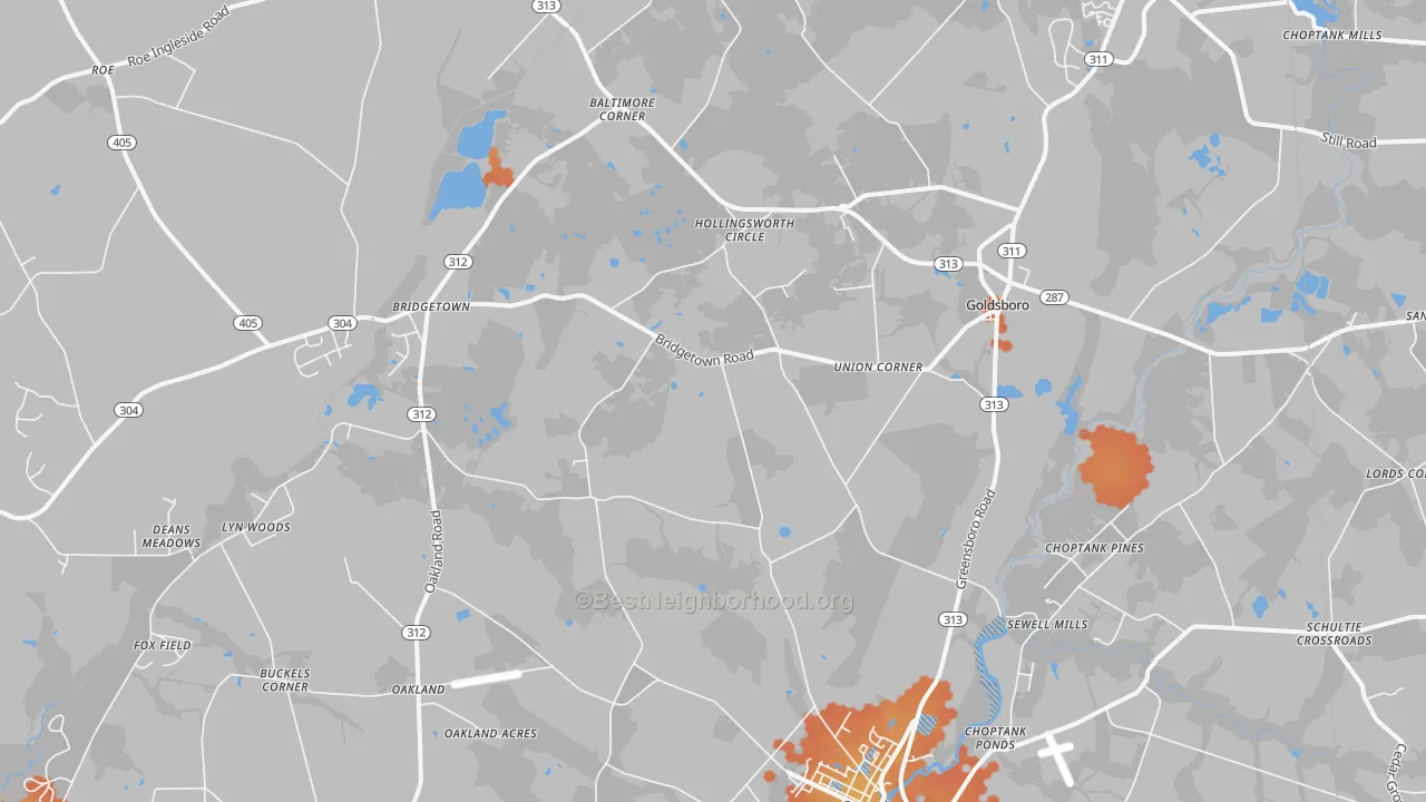 Bike Grade map of Goldsboro, MD