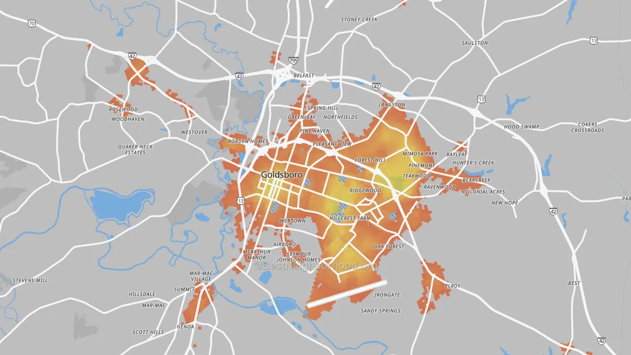 Bike Grade map of Goldsboro, NC