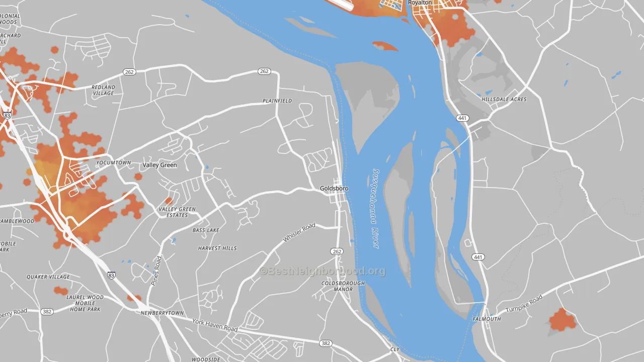 Bike Grade map of Goldsboro, PA