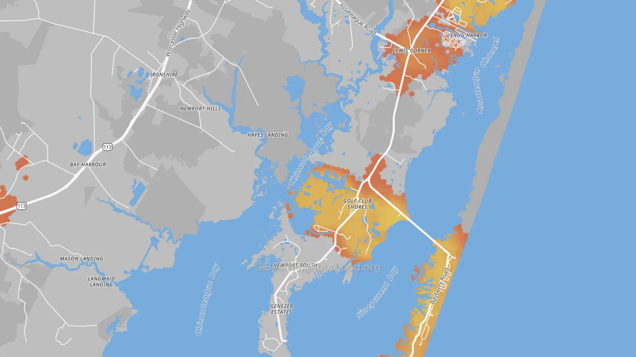 Bike Grade map of Golf Club Shores, MD