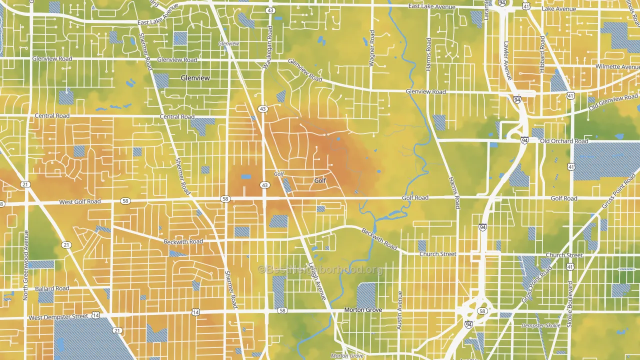 Bike Grade map of Golf, IL